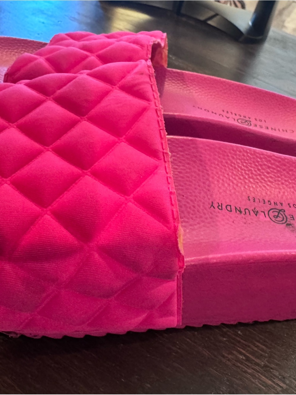 Chinese Laundry Quilted Neon Pink Slide Sandals - Picture 3 of 5